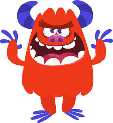 Cartoon funny monster character design with funny face expression. Halloween vector illustration 