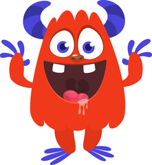 Cartoon funny monster character design with funny face expression. Halloween vector illustration 