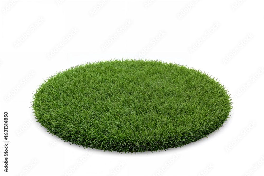 Poster circular patch of green grass set against a plain white backdrop. realistic integration of natural e