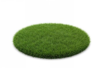 Circular patch of green grass set against a plain white backdrop. Realistic integration of natural elements in design. Exceptional luminance.