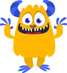 Cartoon funny monster character design with funny face expression. Halloween vector illustration 