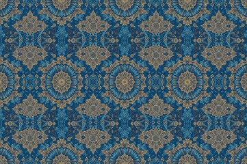 Elegant blue ornamental seamless pattern with vibrant colors, ideal for wallpaper and textile design.