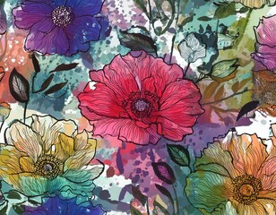 Abstract flower blooming design. Pattern with floral seamless. Grunge textured abstract 