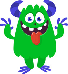 Cartoon funny monster character design with funny face expression. Halloween vector illustration 