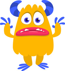 Cartoon funny monster character design with funny face expression. Halloween vector illustration 