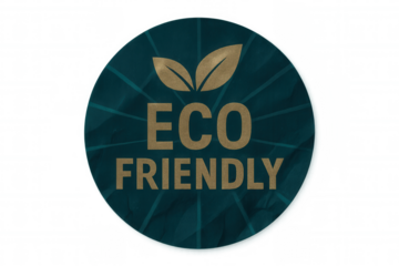 Circular eco-friendly symbol promoting environmental sustainability, featuring green leaves and transparent background