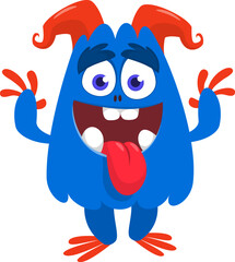 Cartoon funny monster character design with funny face expression. Halloween vector illustration 