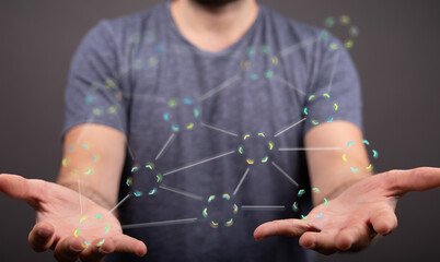 Image of a man presenting a network connection concept. Ideal for technology, networking, and...