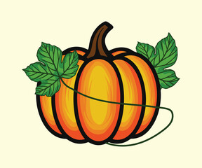 Natural Pumpkin with leaf illustration design