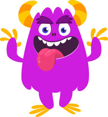 Cartoon funny monster character design with funny face expression. Halloween vector illustration 