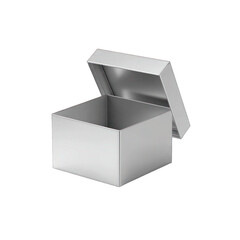 Closed Silver Gift Box with Open Lid against White Background
