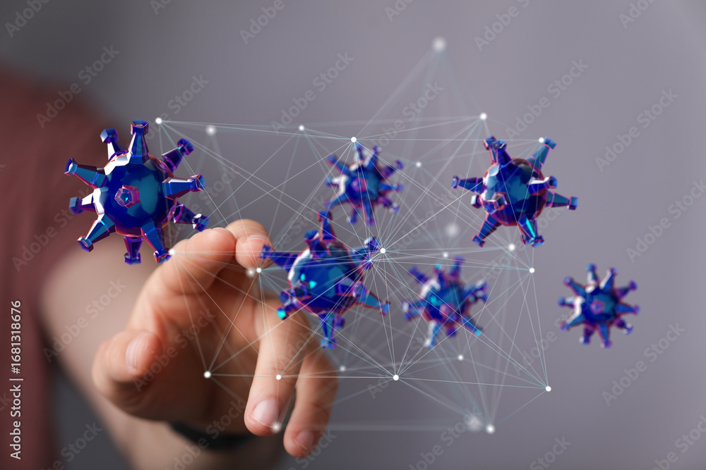 Poster high-quality 3d render of a digital network of viruses. perfect for medical or tech concepts.