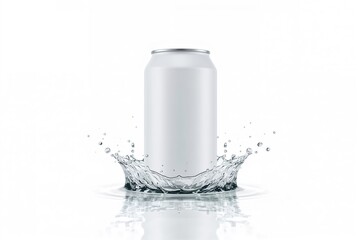 Blank aluminum beverage can isolated on white background, full screen, no label, metallic container for drinks