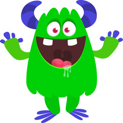 Cartoon funny monster character design with funny face expression. Halloween vector illustration 