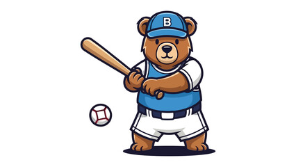 Animated Baseball Bear: This captivating illustration features a charming bear, ready to hit a baseball with a bat, perfectly embodying the spirit of fun and competition. 