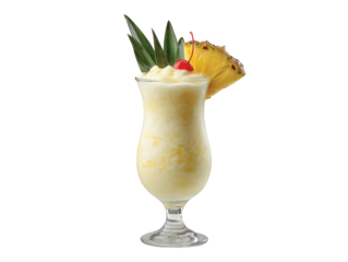 Freshly made pineapple pina colada drink glass isolated on transparent White background png
