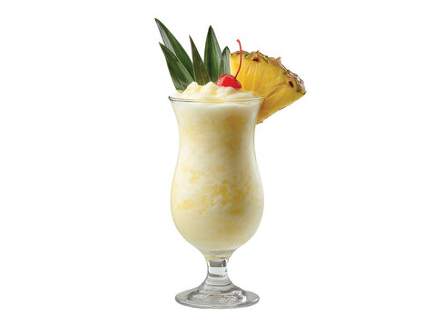 Freshly made pineapple pina colada drink glass isolated on transparent White background png