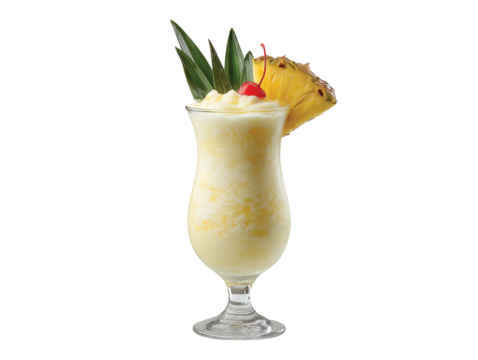 Freshly made pineapple pina colada drink glass isolated on transparent White background png - Powered by Adobe
