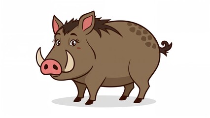 Obraz premium Cartoonish flat illustration of a wild boar
