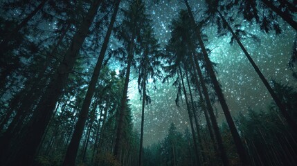 Starry night forest trees