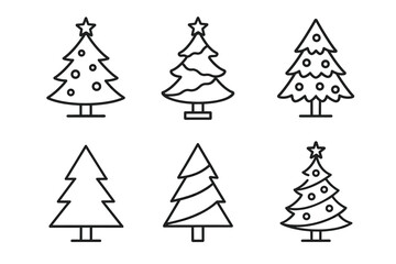 Set of christmas tree icons with diverse decoration styles