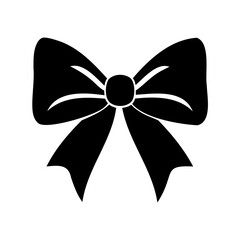 Black silhouette of decorative ribbon bow knot - Minimal black silhouette of a ribbon bow with wide loops and long tails, symbolizing decoration, gift wrapping, fashion, and festive occasions.
