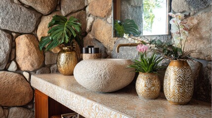 Stone sink bathroom decor