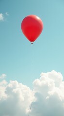 Fototapeta premium Red balloon being pulled by a string in the sky