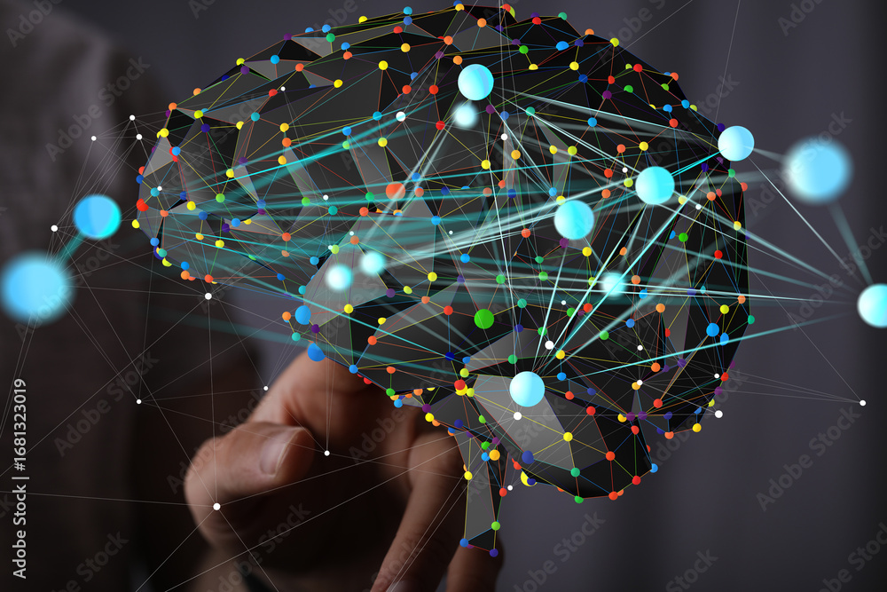 Poster abstract brain model. concepts: ai, neural network, data science, technology, innovation.
