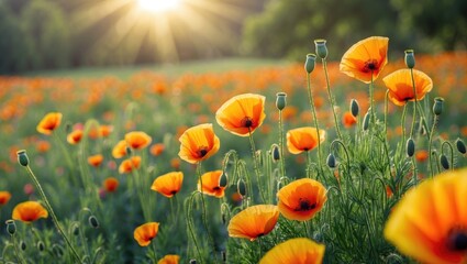 Obraz premium Vivid scene of poppy flowers covering a vast meadow