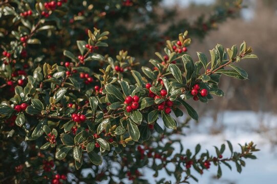Ilex Verticillata: Vibrant Red Winter Berries on Holly Bush