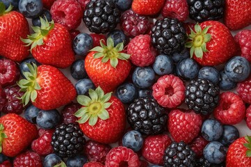 Assorted wild berries collection on white backdrop with full focus and clipping path