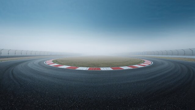 Wide perspective of an empty bend on a sleek asphalt road with a crash barrier seen in the background.