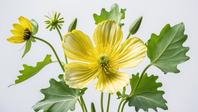 Single vibrant buttercup flower in full bloom against a white background - Powered by Adobe