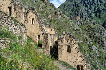 Pinkuylluna Inca Ruins on the Hillside in Ollantaytambo, Peru