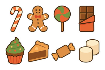 Assorted christmas sweets collection featuring candy cane gingerbread chocolate and more