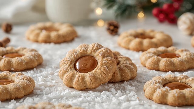 Traditional spiced almond treats for the holidays, referred to as Spekulatius cookies, highlighted by selective focus