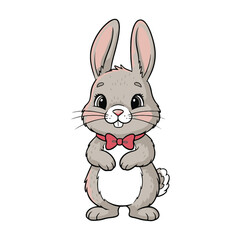 Fototapeta premium Charming Cartoon Bunny Character with Bow Tie Isolated Illustration