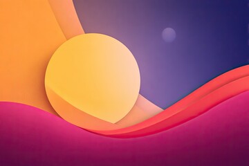 Abstract design with vibrant colors, layered curves and a central sun-like shape