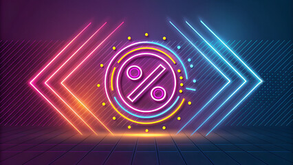 “Neon Percentage Symbol with Arrows – Futuristic Discount and Data Concept”