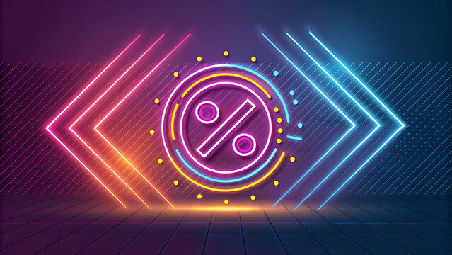 “Neon Percentage Symbol with Arrows – Futuristic Discount and Data Concept”
