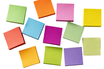Colorful square sticky notes scattered