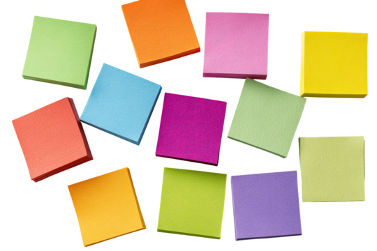 Colorful square sticky notes scattered