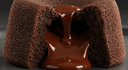 Indulgent and decadent warm chocolate lava cake with a rich molten gooey center flowing out, a perfect gourmet dessert for any occasion