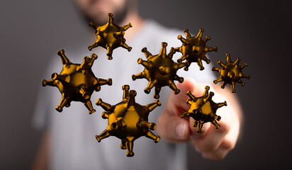 High-quality 3D render of metallic virus particles. Perfect for science, technology, and medical...