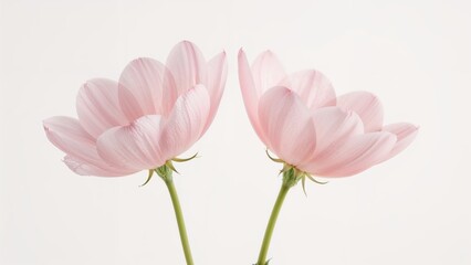 Fototapeta premium A couple of gentle pink blooms on a white surface