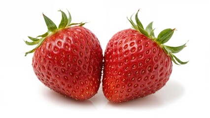 Close-up of a pair of strawberries on a white background