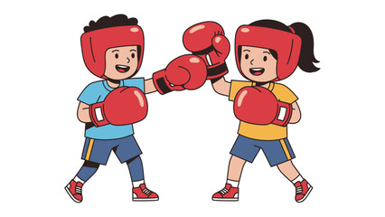 Youth Boxing Practice: Capturing the essence of childhood energy, two young individuals, engaged in a vibrant illustration of boxing training.