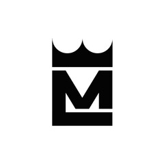 Minimalist Black and White Crown and LM Letter Monogram Logo for Branding Design