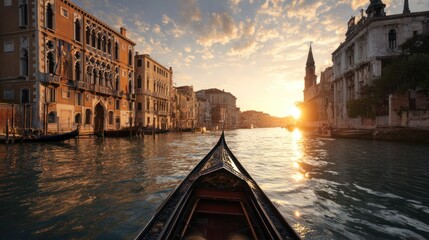 Venetian canal sunrise from gondola